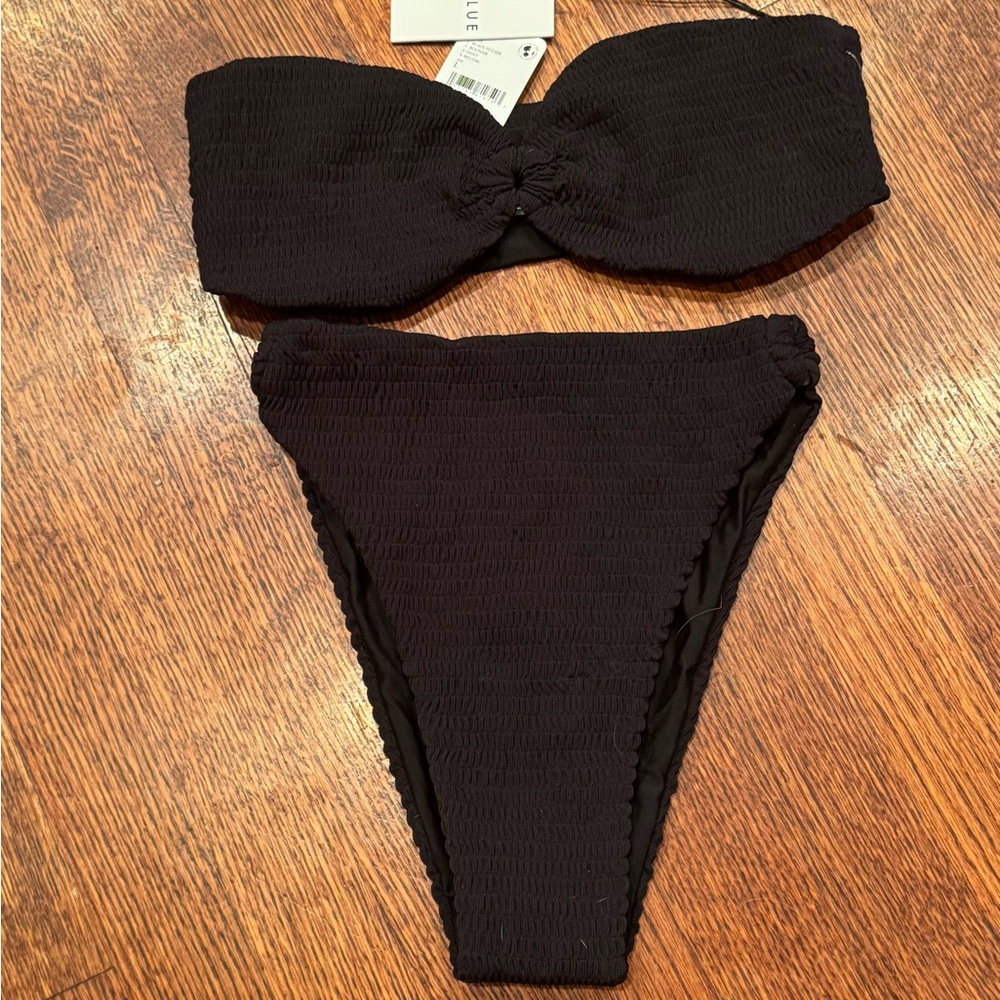 free people movement new nwt black Aila ribbed bikini large L